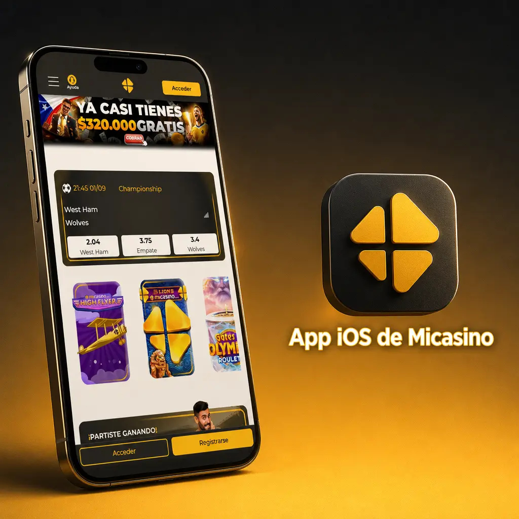 App iOS de Micasino en iPhone con apuestas deportivas, casino en vivo, pagos y gestión de cuenta