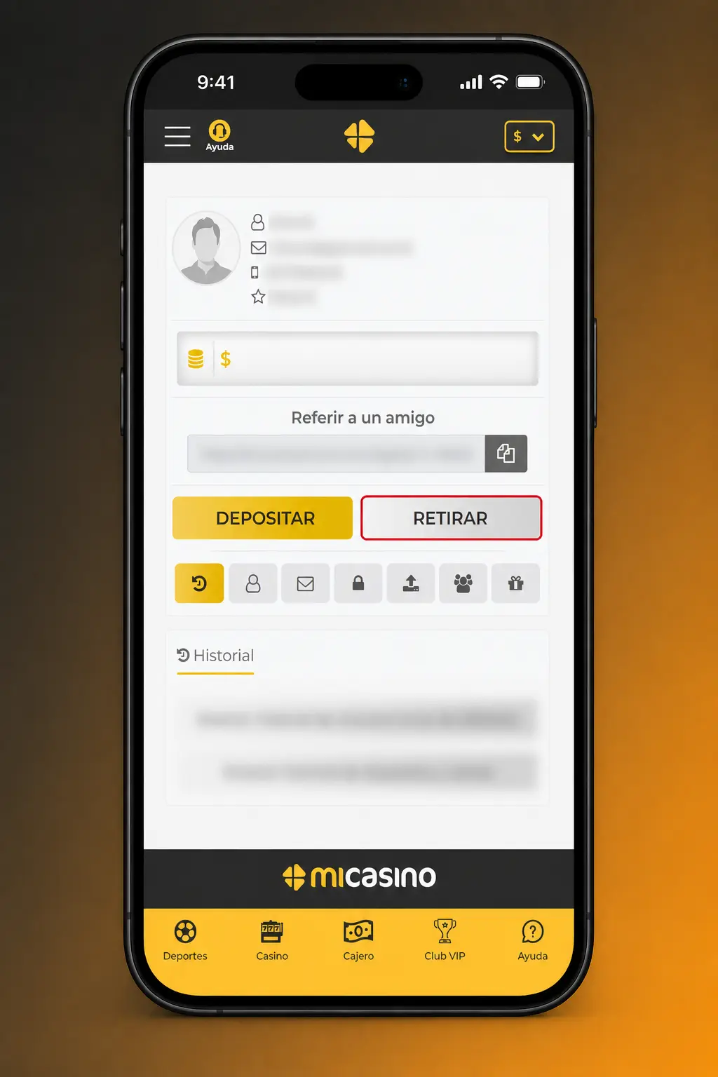 Pasos para retirar dinero desde la app de Micasino: inicia sesión, selecciona método de pago e ingresa el monto a retirar.