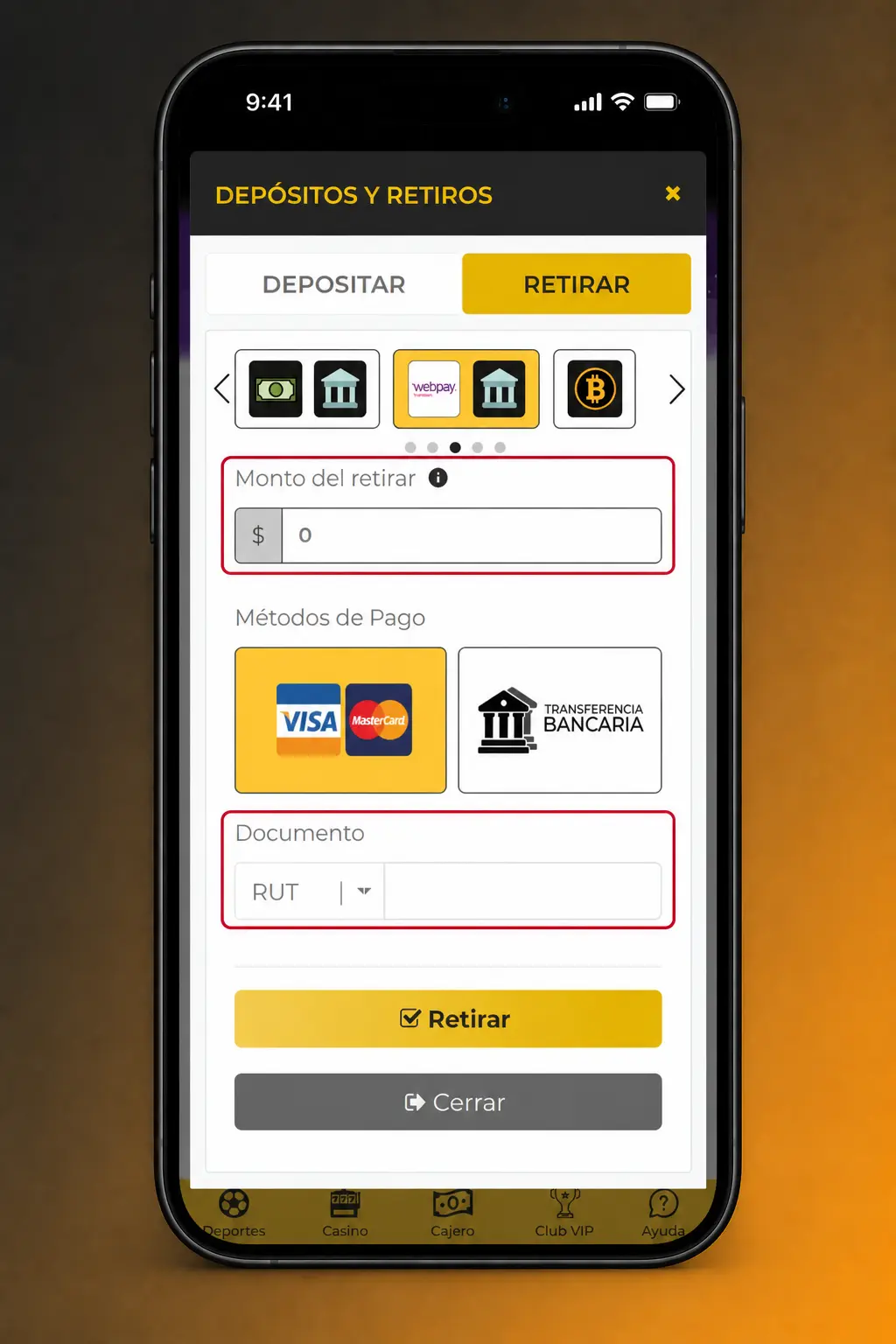Pasos para retirar dinero desde la app de Micasino: inicia sesión, selecciona retiro, elige método y confirma el monto.