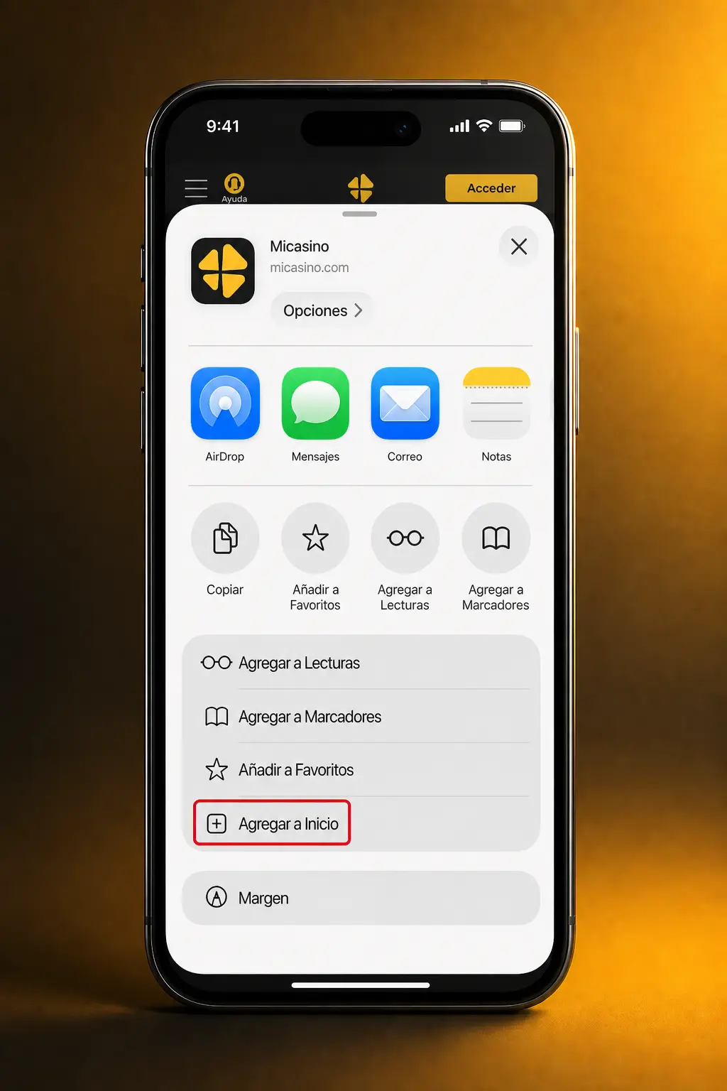 Guía visual para descargar e instalar la app de Micasino en iPhone o iPad en 5 pasos, sin jailbreak
