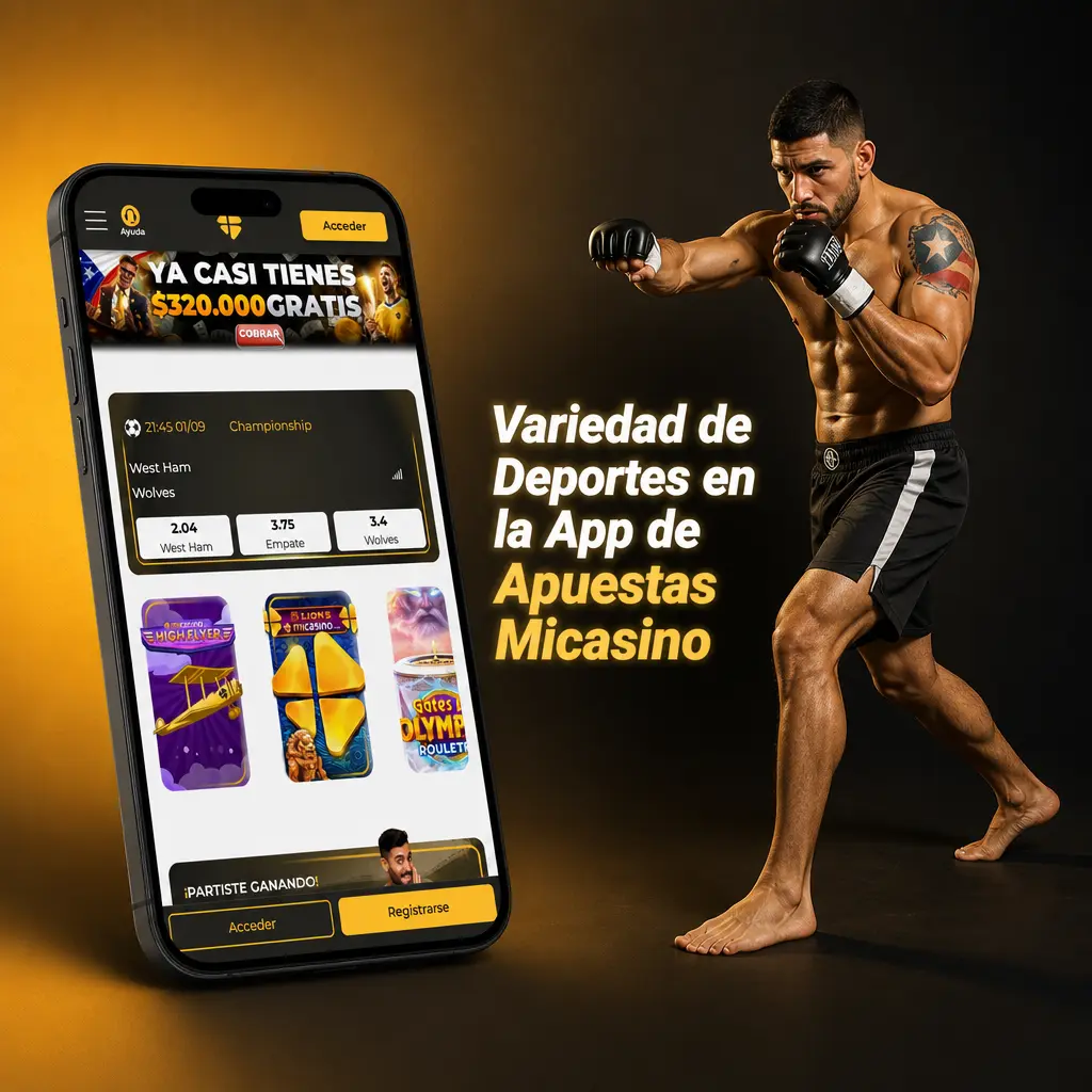 App Micasino con apuestas en vivo de fútbol, tenis, baloncesto, boxeo, MMA y deportes electrónicos